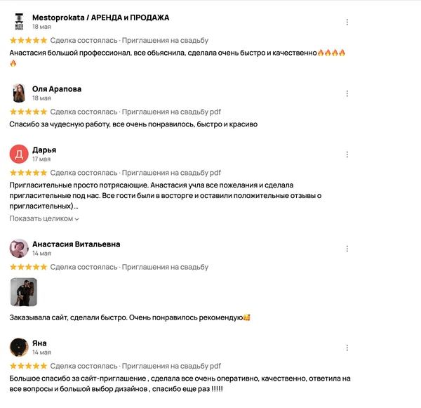 Отзывы Mestoprokata, Оли Араповой, Дарьи, Яны на Авито