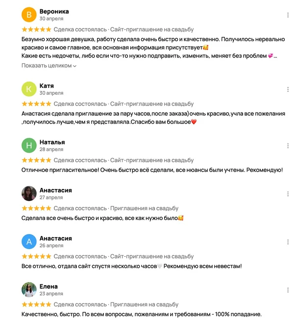 Отзывы Вероники, Кати, Натальи, Анастасии, Елены